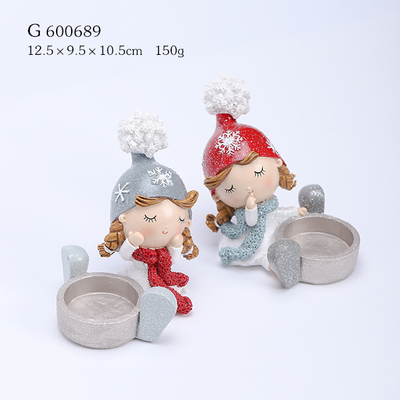 2/A Polyresin Girl Sitting with Candle Holder
