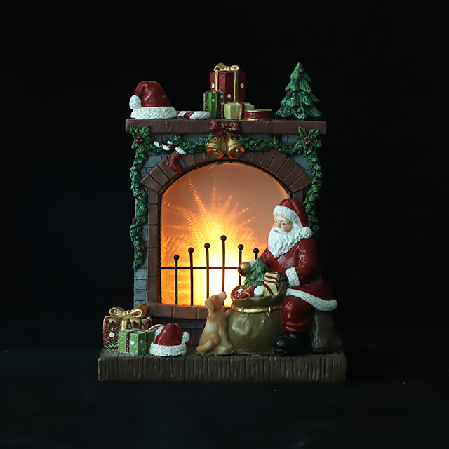 POLY FIREPLACE WITH SANTA WITH LED LIGHT