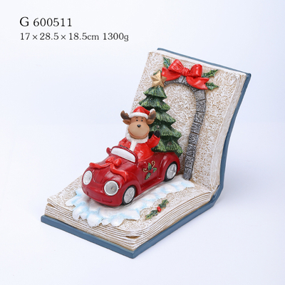 Polyresin Deer Drive Car with Xmas Tree Ornament with LED in The Book 