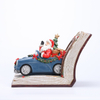 Polyresin Santa drive blue car with Xmas tree ornament with LED in the book